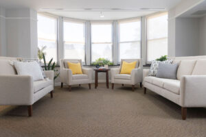 Living area at Samaritan Center Mount Holly for hospice patients and their loved ones.