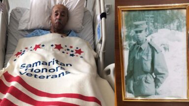 Veteran George Stevenson in Hospice Bed and Military Youth